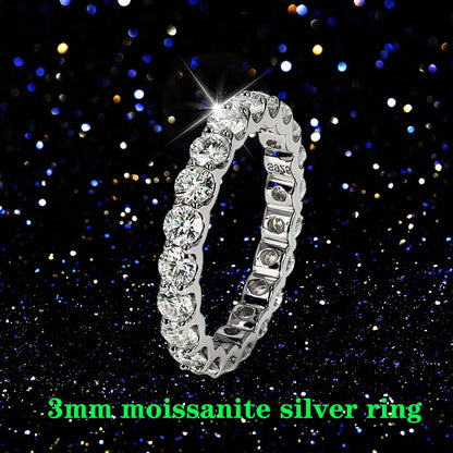 0.1ct 3mm or 2mm round D vvs moissanite full Eternity Band ring 925 Sterling Silver Jewelry women Engagement gift party dating