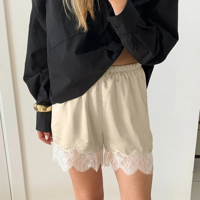 New Lace Casual Wide Leg Shorts Solid Elegant Black Short Pants High Waist Sexy Short High Street Y2k Bottoms Women Summer Short