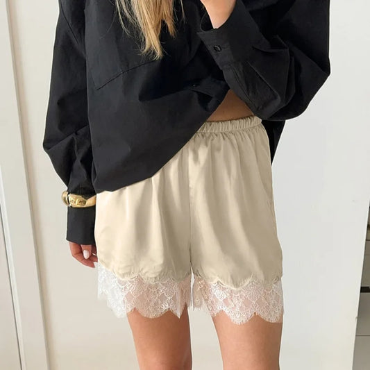 New Lace Casual Wide Leg Shorts Solid Elegant Black Short Pants High Waist Sexy Short High Street Y2k Bottoms Women Summer Short