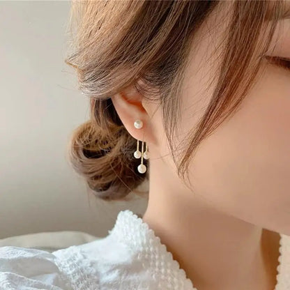 925 Silver Needle Korean Fashion Tassel Pearl Earrings For Women Jewelry 2025 Trending New Vintage Women's Pearl Drop Earrings