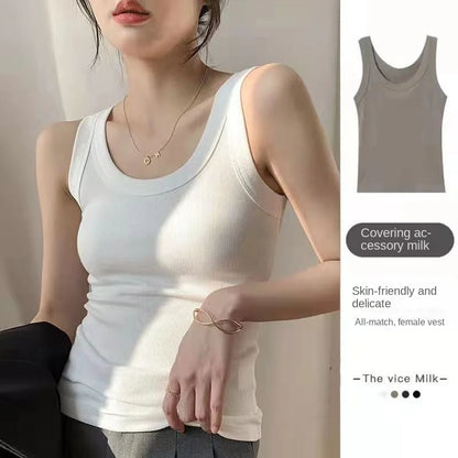 I-Shaped Tank Women Inner  Outer Wear Sleeveless Bottoming Shirt Summer Thread Vest Slim-Fit Cover Supernumerary Breast Tops