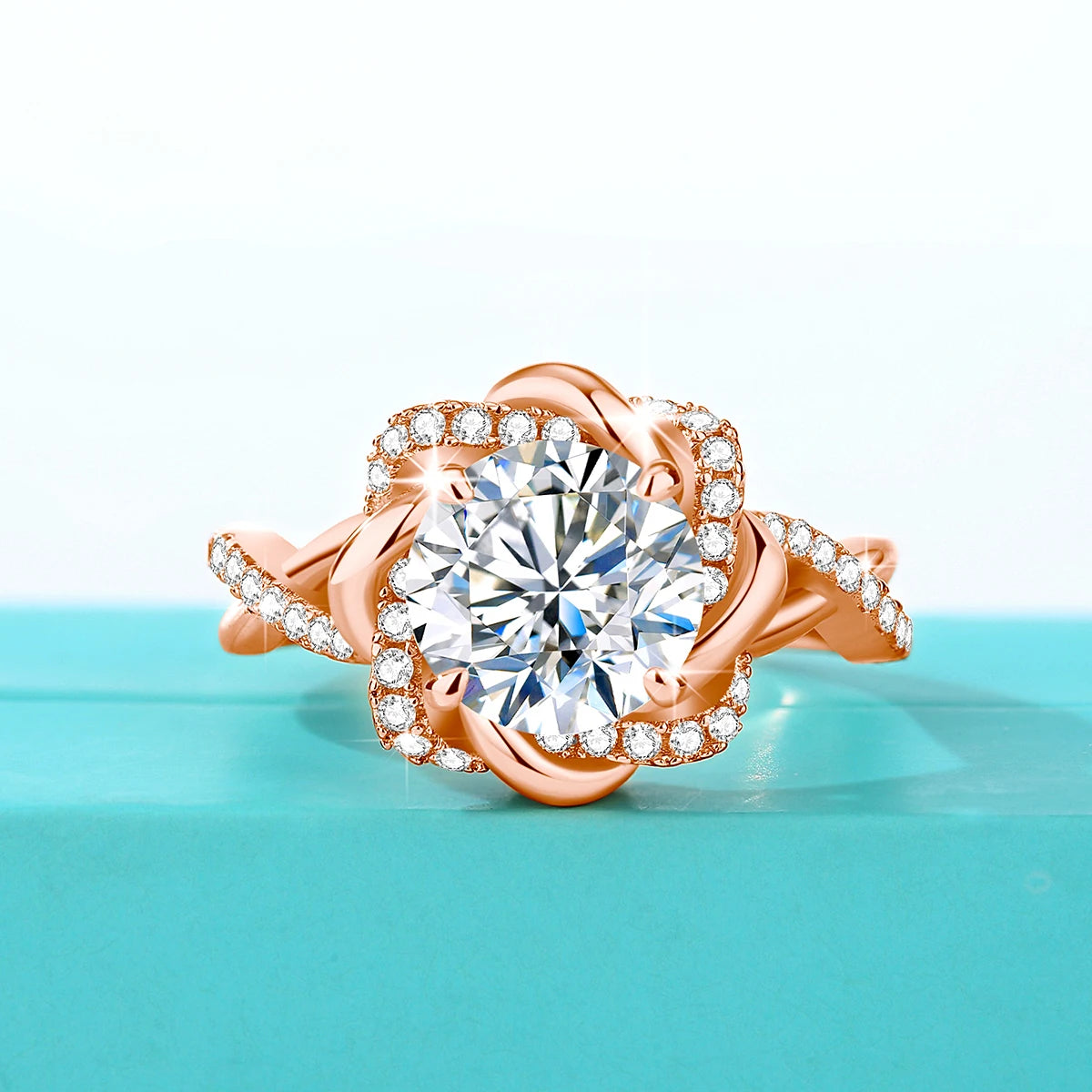 Braid Twist Halo Ring 925 Sterling Silver Wedding Jewelry Solitaire Moissanite Rings for Women Engagement Anniversary Gift