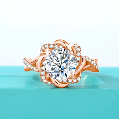 Braid Twist Halo Ring 925 Sterling Silver Wedding Jewelry Solitaire Moissanite Rings for Women Engagement Anniversary Gift