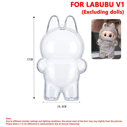 Labubu V1/V2/V3用透明保護カバー ポータブル収納ケース 防塵ディスプレイバッグ オーガナイザードールアクセサリー