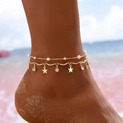 Boho Anklet Foot Colorful Beads Chain Summer Bracelet Heart Pendant Charm Anklet Sandals Barefoot Beach Foot Bridal Jewelry J027