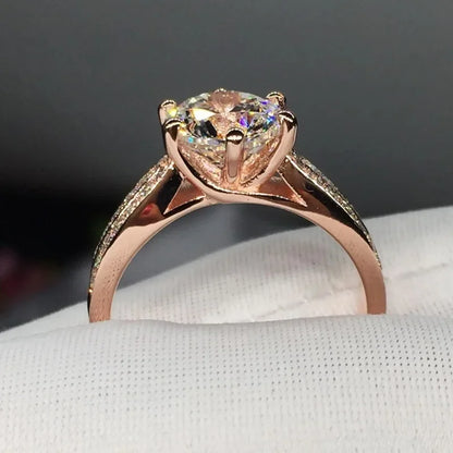 18K Rose Gold 3ct Lab Diamond Promise Ring Engagement Wedding Band Rings for Women Bridal Jewelry Gift