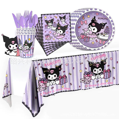 Kuromi Theme Birthday Party Decoration Kid Shower Sanrio Girl Tableware Supplies Tablecloth Number Balloon Cake Topper Gift