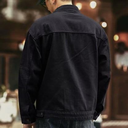 American Retro Denim Jacket Men's Autumn and Winter Trendy Brand Heavyweight Washed Lapel Jacket Trendy and Cool French Workwear