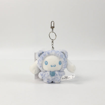 Sanrio Leopard Print Bear Hello Kitty Keychain Kuromi Cinnamoroll Bag Pendant My Melody Plush Doll Toys Decoration Gift for Girl