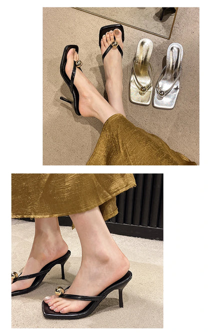Women High Heels Slippers Designer Heeled Sandals Elegant Shoes Woman Summer 2025 Trend Fashion Fliop Flops Casual Slides Muje