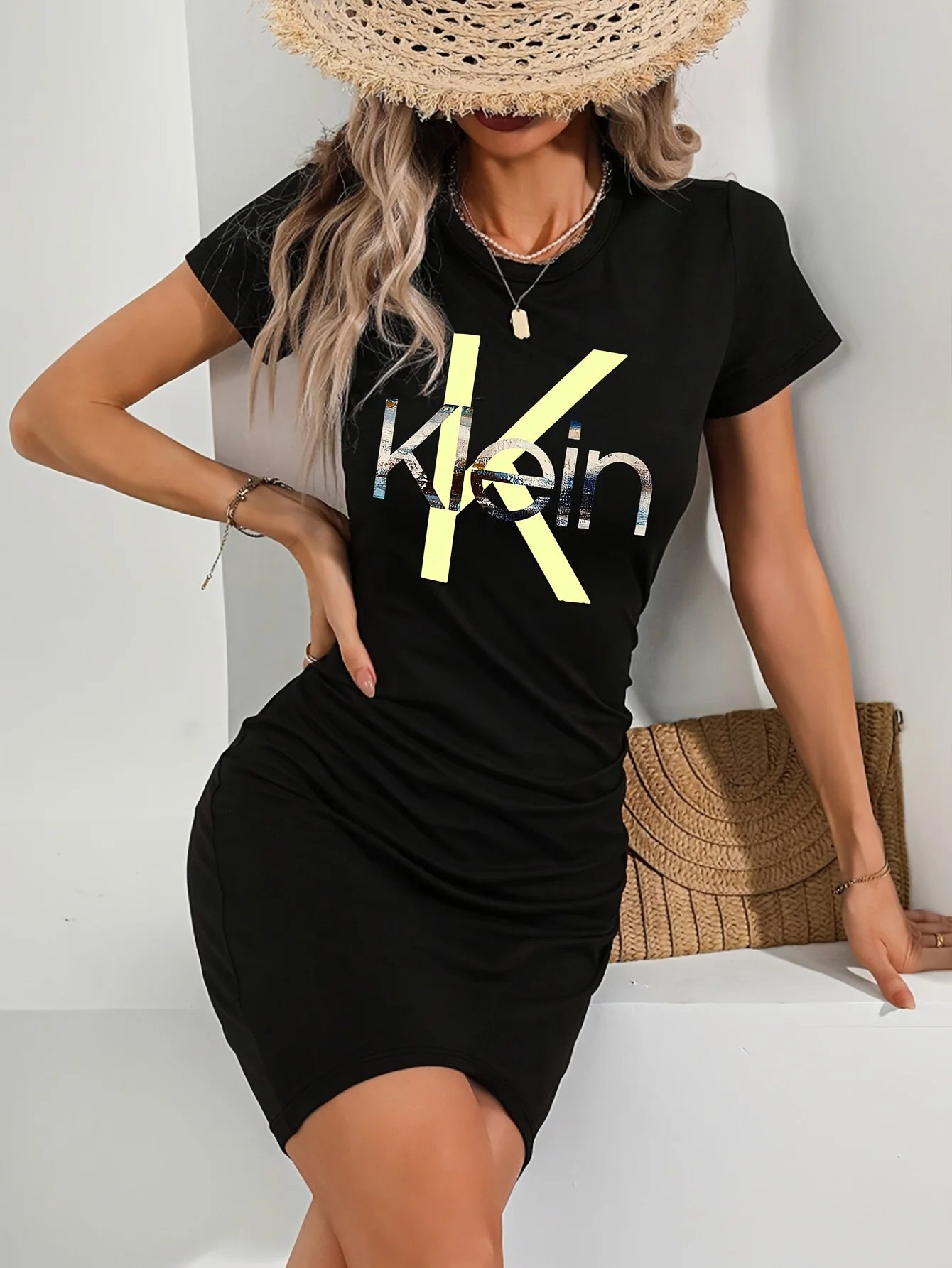 summer Short sleeves black tshirt dress Women's Casual  Graphic TShirt Dress  Short Sleeve Round Neck Loose Fit SpringSummer