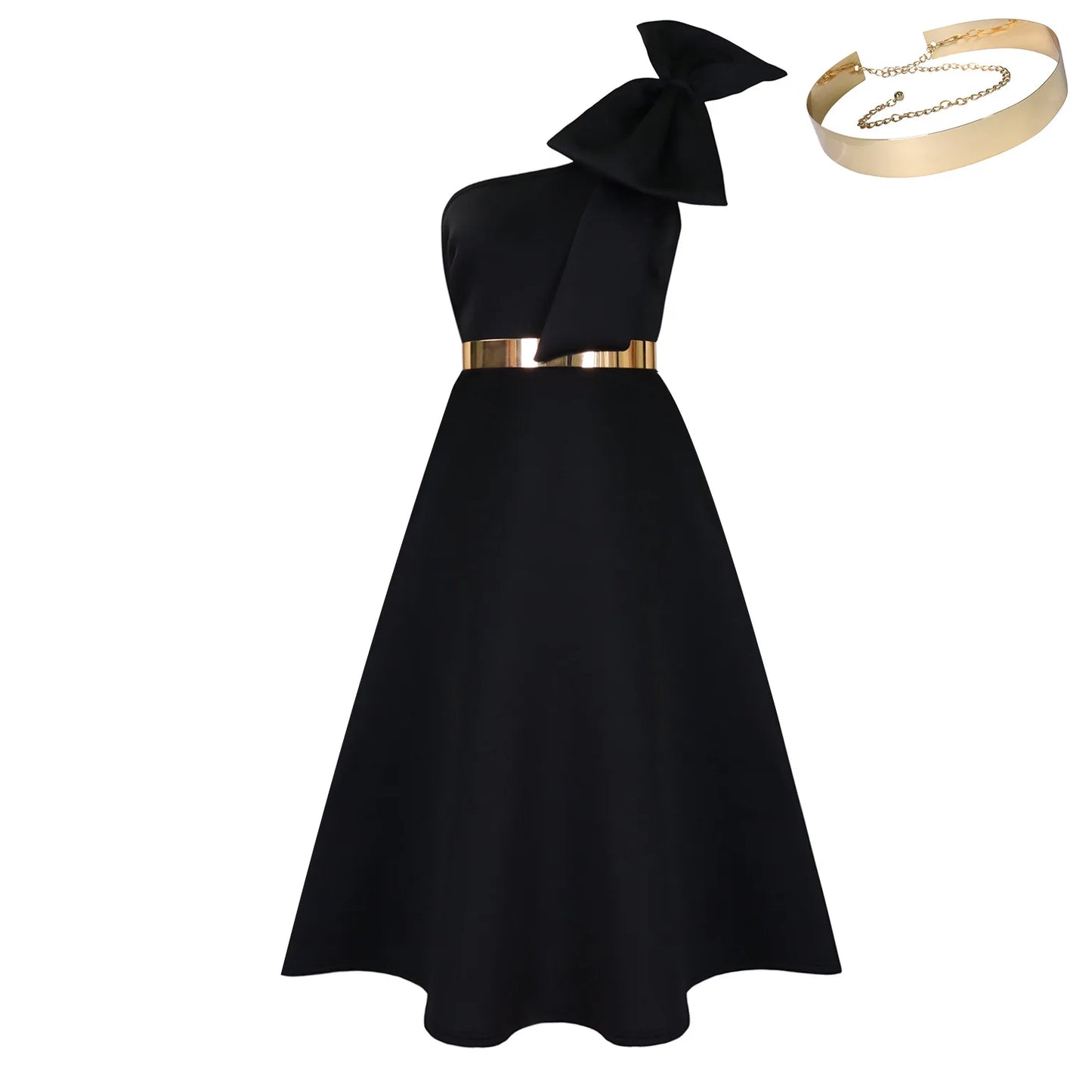 French One Shoulder A Line Pleated Birthday Party Dresses Women Bow Sleeveless Belt Large Skirt Elegant Women's Party Dress