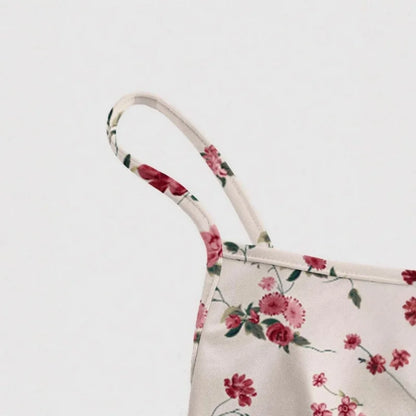 Women Summer Casual Sweet Floral Print Halter Dress High Waist Pleated Slim Fit A-line Dress Casual Vacation Dress