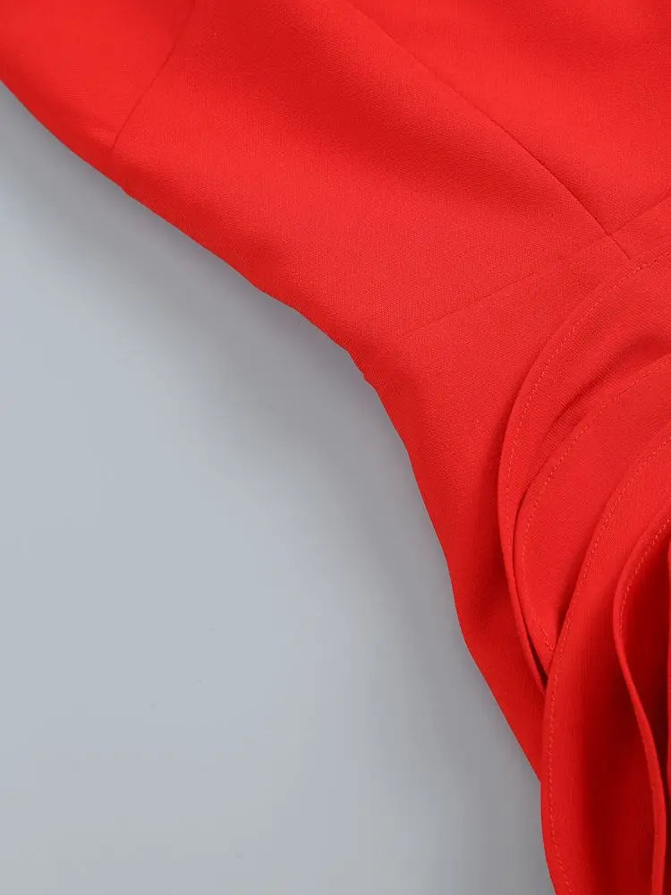 Red Brithday Dresses for Women Elegant prom Gown Sexy Strapless 3d Big Flower Evening Dress 2025 Summer Fashion Party Outfits