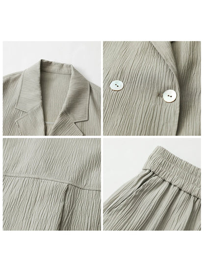 CHIC VEN Women's Blazer Solid Casual Long Sleeve Jacket Texture Thin Suit Coat Shorts Office Lady Tops 2023 Summer New Fashion