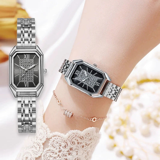 高級レディース腕時計 ファッション 長方形 レディース スチールバンド クォーツ腕時計 Reloj Mujer Relogio Feminino 女の子用時計 ギフト