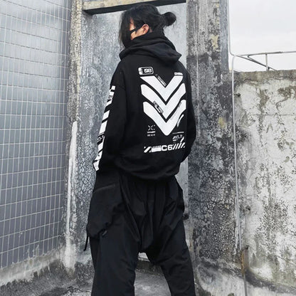 2025 Punk Hoodie Men Fashion Creative Print Sweatshirt Pullover Harajuku Hip Hop Streetwear Tactical Functional Hoodies Techwear