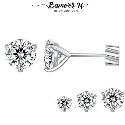 Bamoer U 1CT Moissanite Stud Earrings Round Cut Lab Diamond Platinum Plated Earrings for Women Wedding Minimalist Gift S925