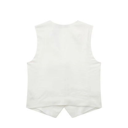 TRAFZA Women's Fashion Solid Linen Waistcoat Top V Neck Button Loose Casual Vest Summer Woman Streetwear Chic Vests Waistcoat
