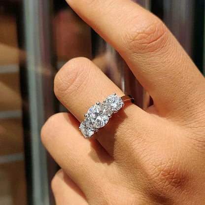 4カラットモアサナイトダイヤモンド婚約指輪 証明書付き 925スターリングシルバー スリーストーン ウェディングバンド レディースファインジュエリー