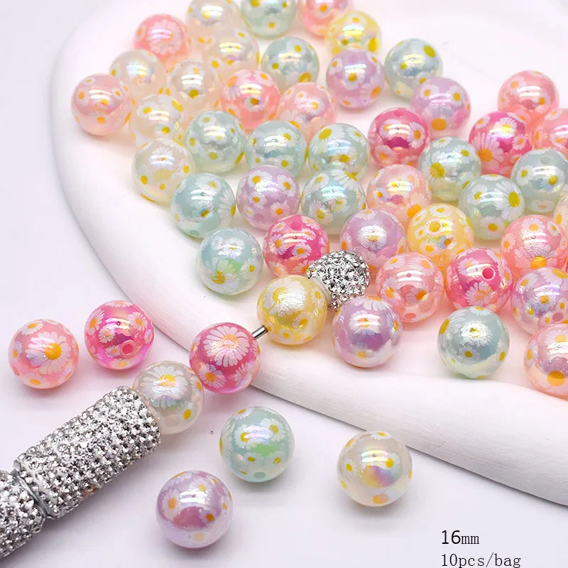 10pcs/bag Acrylic Beads Fashion Hand Drawn Cartoon Painting Loose Beaded DIY Handmade DIY Bracelets Mobile phone chain Bead Pen