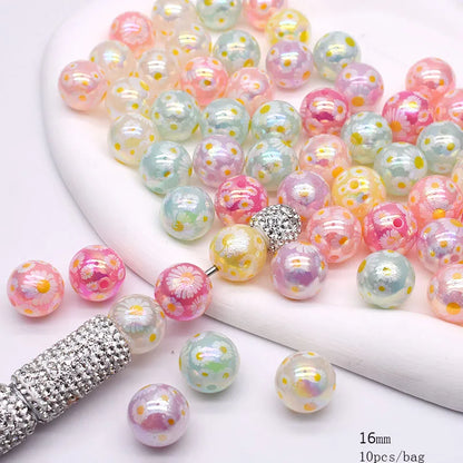 10pcs/bag Acrylic Beads Fashion Hand Drawn Cartoon Painting Loose Beaded DIY Handmade DIY Bracelets Mobile phone chain Bead Pen