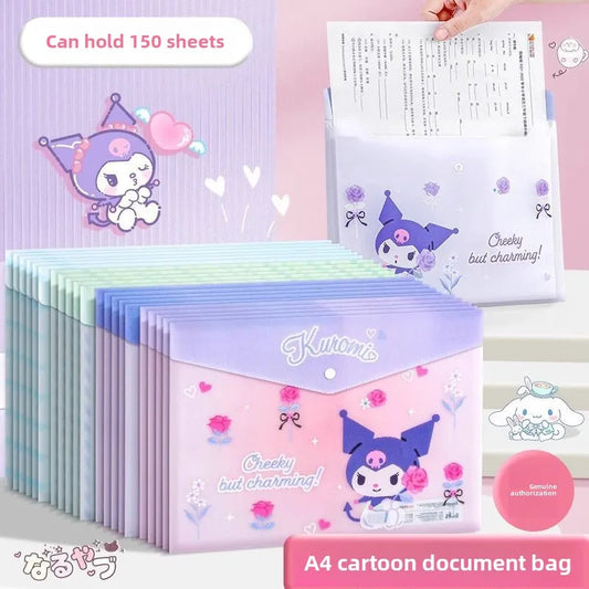 Kawaii Sanrio Cartoon Anime Hello Kitty My Melody Kuromi File Bag a4 Student Test Paper Material Storage Thickened Cute Snap Bag