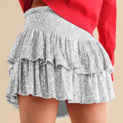 2024 Fashion Party Evening Clothes for Women Summer Sexy Elastic High Waist Sequin Mini Pleated Skirts Streetwear Short Dress