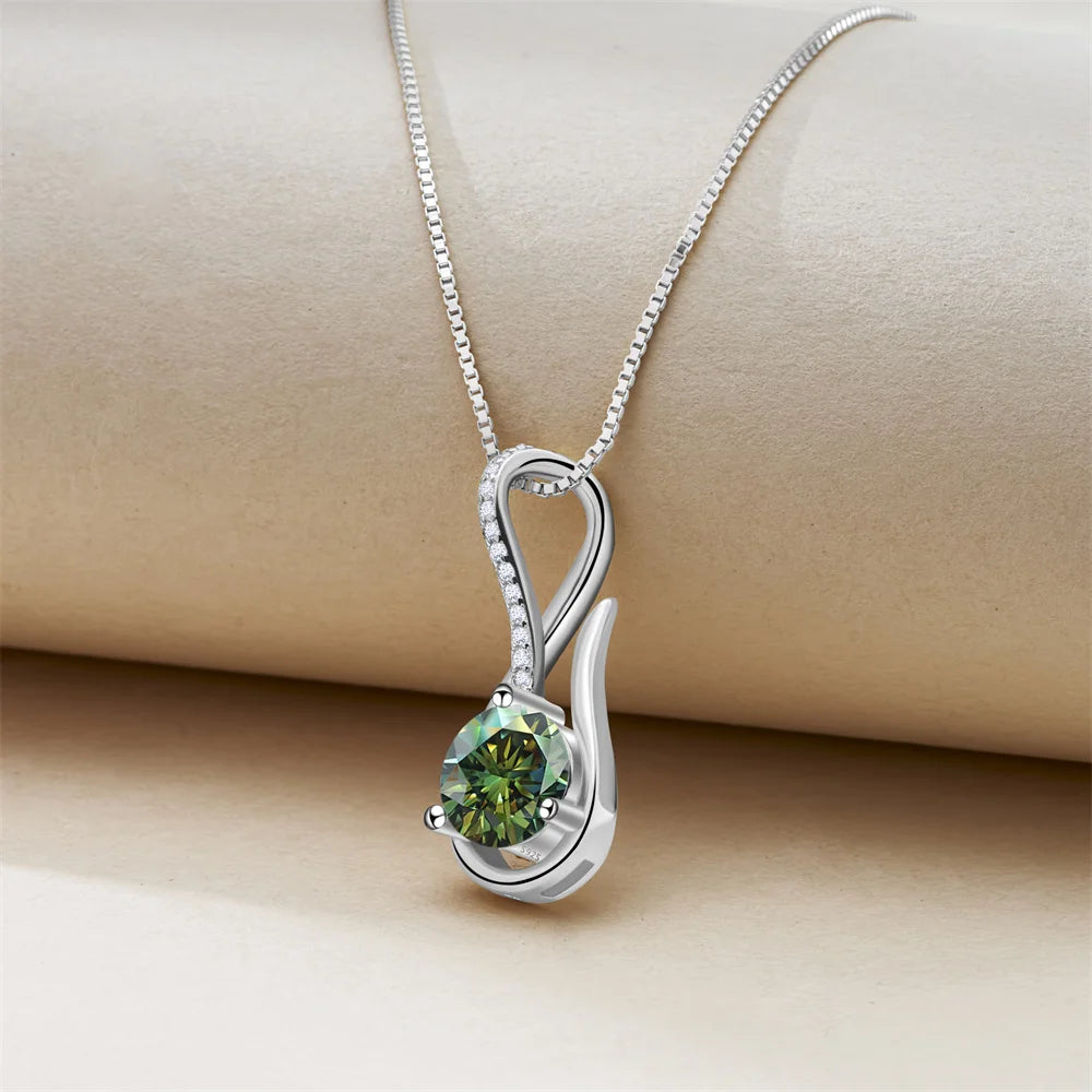 2 Carat 8mm Moissanite Necklace for Women GRA Certified 925 Sterling Silver Solitaire Pendant Chain Diamond Tester Included