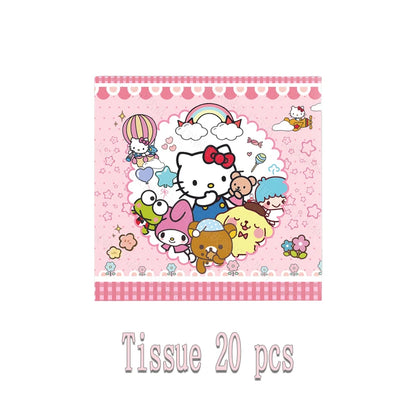 kawaii Sanrio Birthday Party cutlery plate Disposable Banner Cake Topper Hanging Flag Hello Kitty Balloons Birthday Decorations