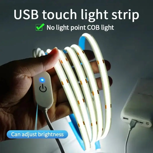 LED COBライトストリップ タッチ調光器 フレキシブルダイオードテープ 5V USB リニア 屋内照明ランプ ルーム DIY テレビ ミラー バックライト 壁装飾