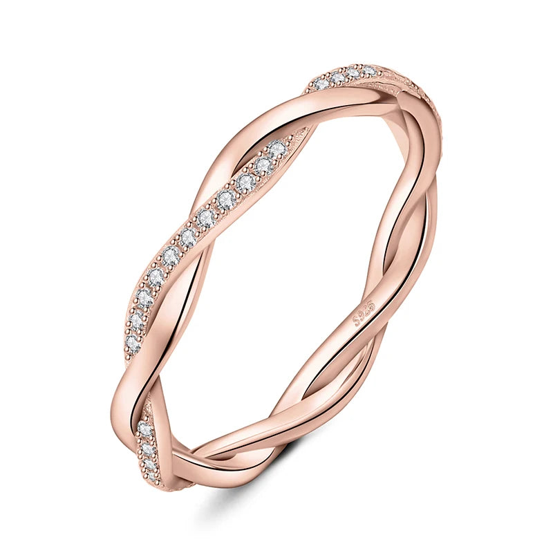 JewelryPalace Moissanite D Color Love Rope Infinity 925 Sterling Silver Stackable Band Ring for Woman Yellow Rose Gold Plated