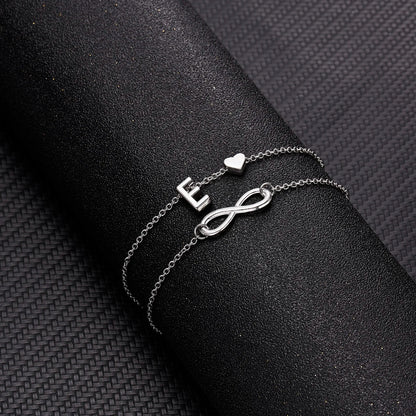 Bohemia A-Z Letter Initial Anklet For Women Silver Color Initial Heart Anklet Bracelet Leg Chain Beach Party Travel Foot Jewelry
