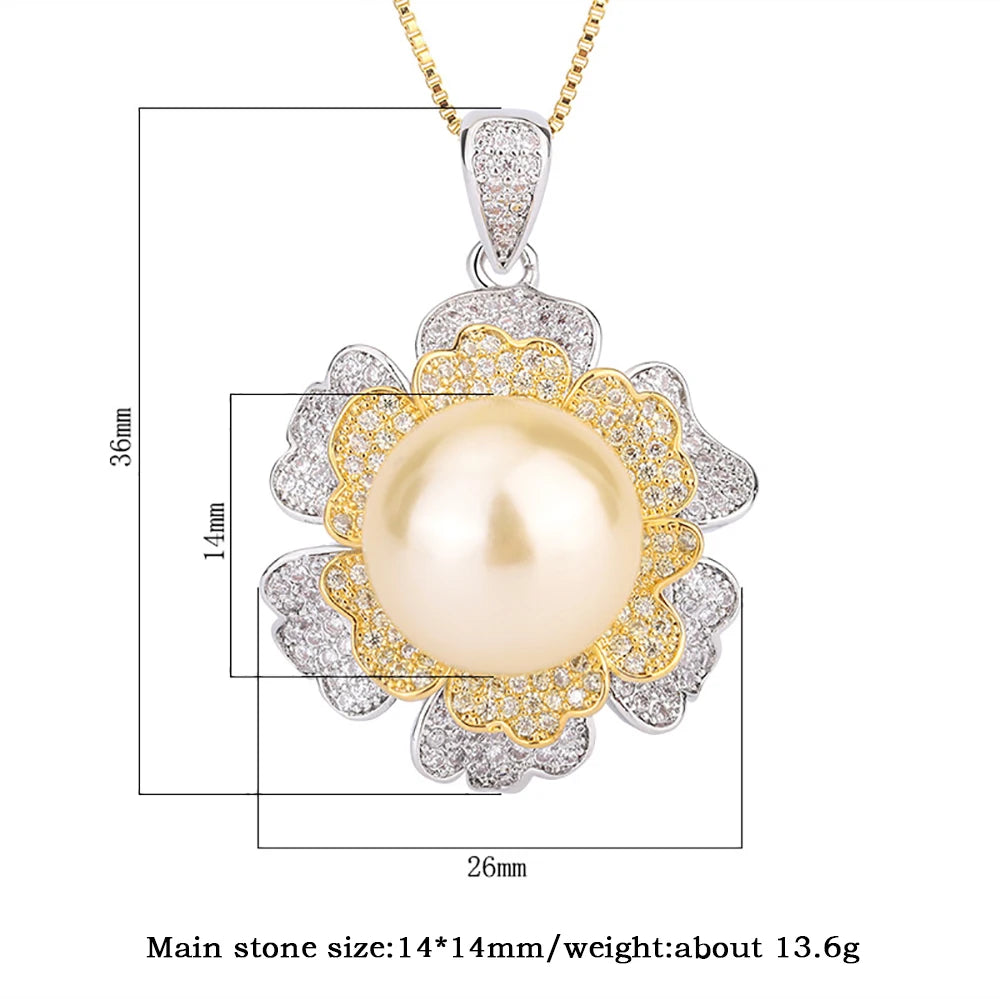 KNRIQUEN Charm 14mm White Gold Big Pearl Pendant Necklace for Women Lab Diamonds Anniversary Gift Party Fine Jewelry Accessories