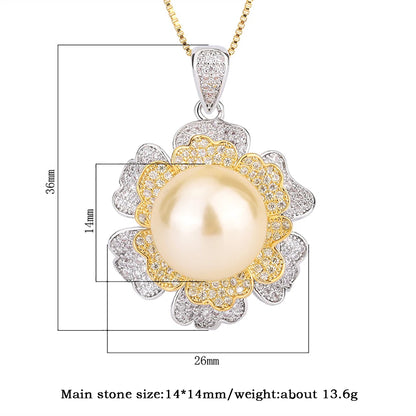 KNRIQUEN Charm 14mm White Gold Big Pearl Pendant Necklace for Women Lab Diamonds Anniversary Gift Party Fine Jewelry Accessories