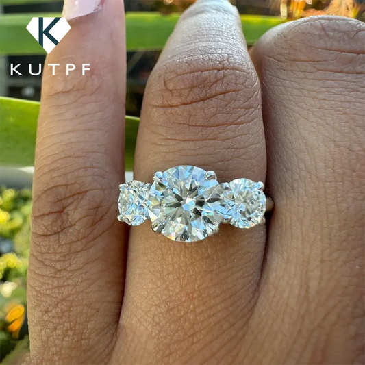 4カラットモアサナイトダイヤモンド婚約指輪 証明書付き 925スターリングシルバー スリーストーン ウェディングバンド レディースファインジュエリー