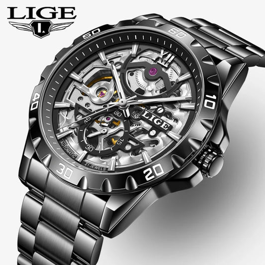 2025 LIGE New Automatic Watches Men Fashion Sports Luxury Mens Watch Waterproof Luminous Tourbillon Mechanical Wristwatch Reloj