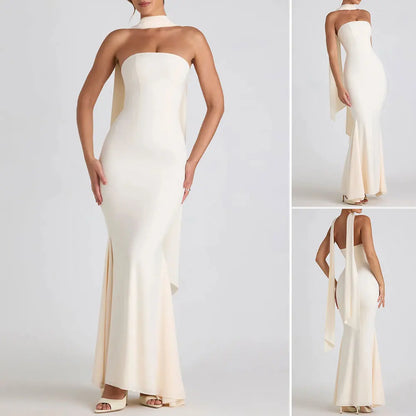Mia Muse Dresses Spring Summer Elegant Decent Skinny Fit Sleeveless Strapless Maxi Evening Formal Shift Dresses For Women