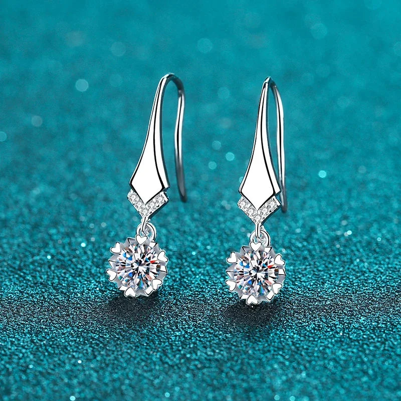 NeeTim 1ct 0.5ct Dカラー モアサナイト ドロップピアス レディース S925シルバー ラボダイヤモンド 婚約 結婚式 パーティー 雪の結晶ピアス