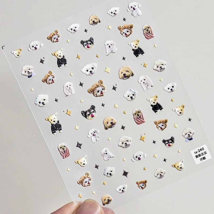 愛らしい犬猫動物ウサギ3Dソフトエンボスレリーフ自己接着ネイルアートステッカーかわいいかわいい子犬子猫スターマニキュアデカール