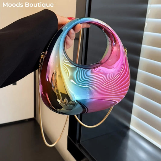 MOODS イブニングクラッチバッグ レディース 2024 高級デザイナーハンドバッグ ゴールドウェディング ディナーパーティー ラウンドハンドル リストバッグ