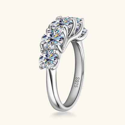 18kメッキ 3.6CT オールモアサナイトリング レディース用 5石 スパークリングダイヤモンド ウェディングバンド S925スターリングシルバージュエリー GRA