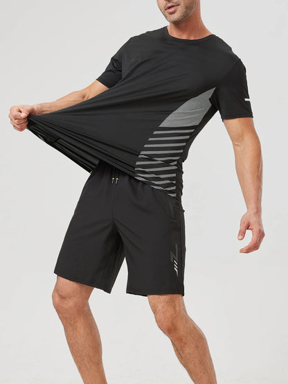 [USAサイズ] 2025年夏 ブラック トラックスーツ メンズ セット 袖 Tシャツ + ショーツ スポーツウェア ブランド スポーツスーツ オーバーサイズ 3XL
