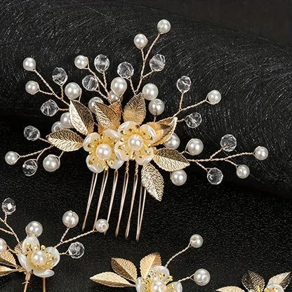 5 Pcs Crystal Luxury Hair Accessories Set Sweet Romantic Women's Bride Party Wedding Accessories Jewelry Hair Clip Hair Comb Set