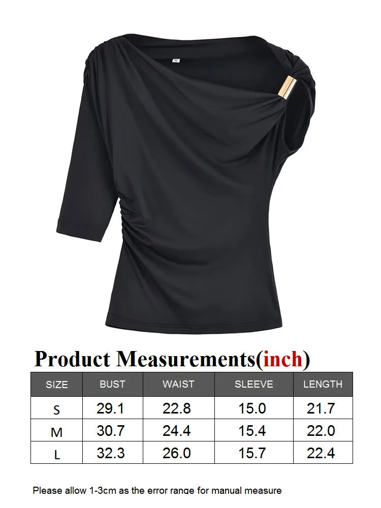 TRAF GAL 2025 Summer Thin Women Tees Short Sleeve Metal Detail Ruched Elastic Slim Asymmetric T-Shirt Female Crop Top Y2K
