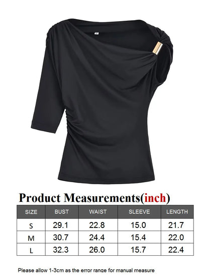 TRAF GAL 2025 Summer Thin Women Tees Short Sleeve Metal Detail Ruched Elastic Slim Asymmetric T-Shirt Female Crop Top Y2K
