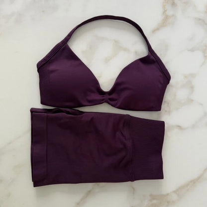 Gym Set Women Two Piece Strappy Yoga Bra Top Workout Scrunch Shorts Suit Fitness Clothes Seamless Sportswear Workout Set