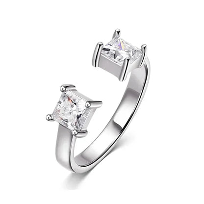 Smyoue 1CTTW 4.5mm プリンセスカット認定モアサナイトリング レディース 調節可能 100% 925スターリングシルバー 結婚式 パーティー バンド ギフト