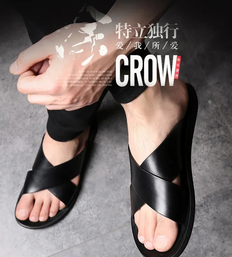 Sandals for Men Slippers Genuine Leather Luxury Brand Fashion  Men Flats Casual Non-slip Beach Sandalia Zapatos Hombre 2024