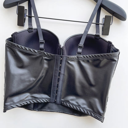 SINGREINY Sexy Cool Girl PU Leather Camis 2025 Fashion Black Backless Straps Tank Women American Retro Clubwear Slim Crop Tops